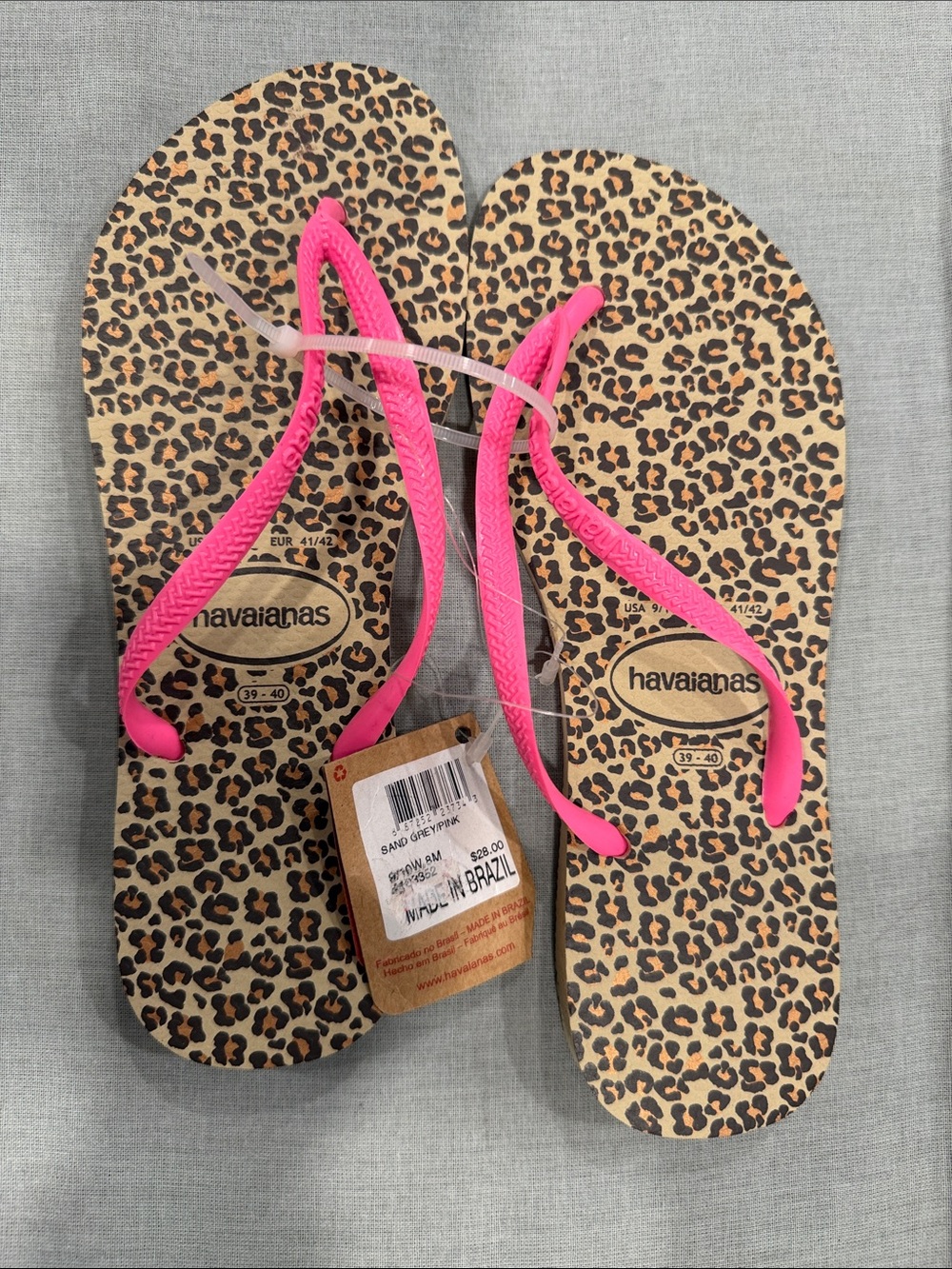Havaianas Leopard Print Flip Flops with Bright Pink Straps